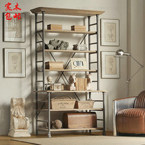 Retro French loft Industrial style iron bookshelf shelf American old solid wood bookcase Multi-Layer Display rack