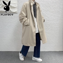 Playboy over the knee trench coat mens long style English autumn coat loose high-grade coat mens spring and autumn