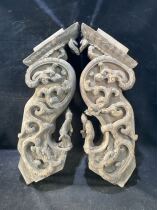 Qing Dynasty grass dragon figure wood carving corbel a pair of old objects antique antique collection ornaments