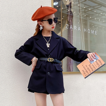 2021 Spring and Autumn New style girl fashion waist suit childrens casual small suit jacket early autumn