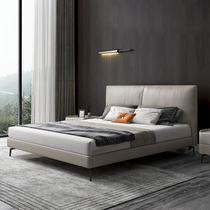 Italian minimalist light luxury leather bedside layer cowhide 1 8 meters 1 5M double bed Master bedroom simple modern high-legged bed