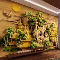  Custom three-dimensional relief bamboo and wood fiber TV background wall integrated wallboard living room sofa entrance bedroom decorative painting