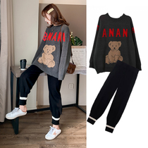 Pregnant women autumn and winter clothing set fashion models net red pregnant women sweater loose out top pants spring and autumn two-piece set