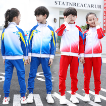 New primary and secondary school uniforms spring and autumn winter suits childrens three-piece class uniforms Sports Games Opening Ceremony clothing Red and Blue