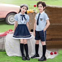 Primary school uniform Summer dress British style Aristocratic childrens class suit set Cotton kindergarten garden suit June 1 performance suit