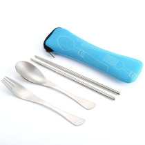 Bump stainless steel chopsticks spoon Fork portable tableware package cloth bag three-piece set student travel gift