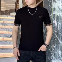 European station autumn mens short-sleeved sweater round neck tide brand slim bottoming knitted sweater casual half-sleeved sweater