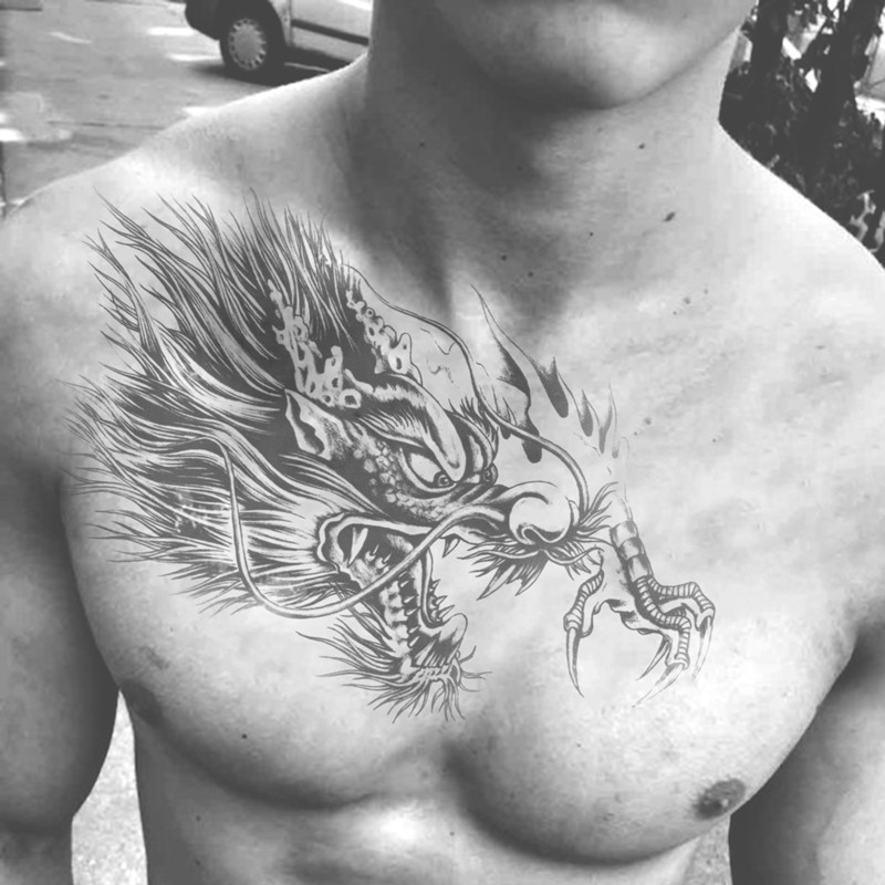 Over-shoulder dragon tattoo paste waterproof men and women long-lasting ins wind dark black back simulation tap chest national wind tattoo