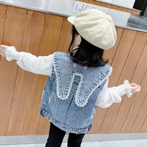 Baby Cowboy Waistcoat Spring Autumn 2022 New Baby Foreign Air Vest Jacket Girl Autumn Clothing Korean version Xiaokan Shoulder Tide