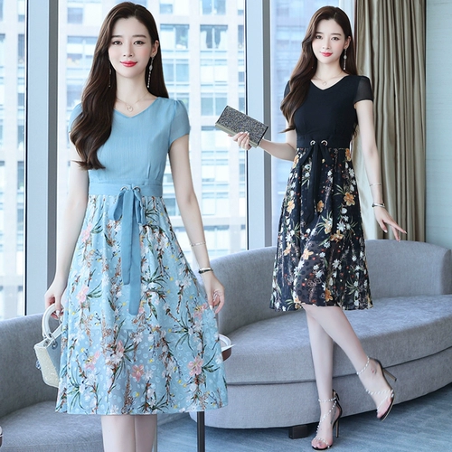 Свежая милая шифоновая летняя юбка, расширенное приталенное платье, в корейском стиле, в цветочек, премиум класс