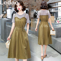 Fashion casual waist version loose thin fake two-piece suspender skirt trend 2021 summer new dress