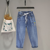  2021 summer thin elastic high waist three-point pants womens new letter embroidery pattern loose scratch jeans