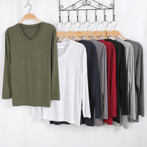 Modal cotton long sleeve pajamas men Spring and Autumn large size jacket autumn and winter single V collar bottom thin T-shirt home wear