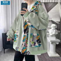 Graffiti spelling continuous hat jacket mens 2022 spring and autumn style loose and versatile fried street coat ins trend leper handsome top