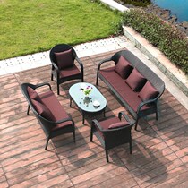 Outdoor rattan chair Courtyard sofa Outdoor leisure living room Three-person sofa Open-air garden coffee table Combination rattan furniture