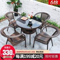 Outdoor table and chair Garden leisure balcony rattan chair Three or five sets of small coffee table combination Net red outdoor open-air Teng chair