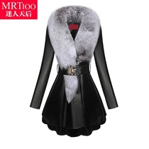 2021 New Haining leather leather jacket female down jacket long windbreaker sheep leather silver fox collar fur coat