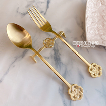 Made in Japan imported stainless steel gold brushed matte mixing spoon Honey dessert chopstick holder Exquisite spoon fork