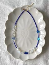 MadebyL original niche Joker blue white beaded necklace girl wearing blue gauze dress