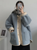 European lamb coat coat winter New thick fashion stand neck color single-breasted granular velvet coat women