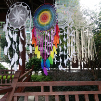 New large large white lace dream Net wind chime hanging ornaments 50cm diameter wedding tassel feather hanging