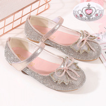 Girls single shoes Crystal shoes 2021 Spring and Autumn new soft sole leather shoes little girl foreign style childrens fashion princess shoes