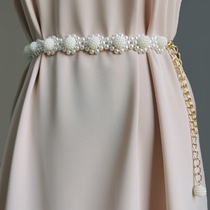 Pearl braided belt Womens summer beaded chain accessories Decorative dress chain Waist chain womens skirt summer