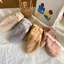 Plush gloves autumn and winter women ins plus velvet cute winter thickened warm cycling windproof neck mitten gloves