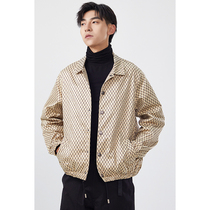 linetwo mens short printed cotton coat tooling lapel collar cotton-padded jacket Korean fashion slim warm cotton suit