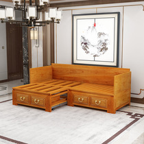 Luohan bed Chinese style solid wood custom old Elm solid wood combination sofa small apartment can push pull Luohan bed telescopic