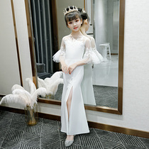 2021 spring and summer new original girl white dress dress childrens performance catwalk piano performance temperament lace dress