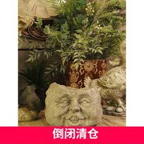 YOURHOME) American country resin human head imitation stone carving flower pot fleshy flower