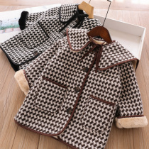 Girls turning lace thickened what about the big coat and autumn winter clothes the Korean version of the girl child clothes foreign gas grid and velvet jacket