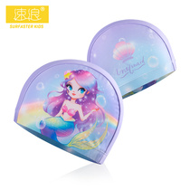 2021 speed wave new childrens swimming cap soft and comfortable non-le head girl medium size childrens cloth cap mermaid pattern