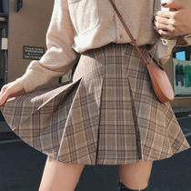  Pregnant womens skirt autumn and winter fashion retro plaid pleated skirt high waist support belly skirt winter A-line short skirt