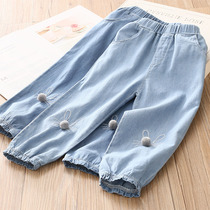  Baby thin jeans 2021 autumn new girls  childrens clothing childrens bunny long pants kz-c949