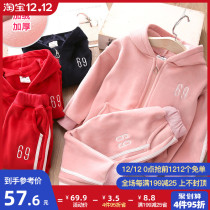 Baby hooded plus velvet padded set 2021 autumn winter clothes New Girls children long sleeve trousers tz-4569