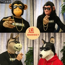 Green head fish head set tasteless and cute fish head freak mask to blame funny bull horse head cover animal web red performance