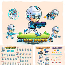 N0110 European and American mobile game horizontal board parkour 2D shooting game character sequence frame animation vector graphic design materials
