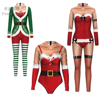Christmas new long sleeve one-piece swimsuit women sports 3D Christmas print conservative swimsuit zipper surf suit