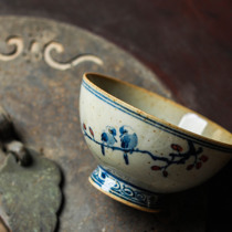 Duqing firewood burning flowers and birds Master Cup Single Cup ceramic antique pure hand-painted blue and white tea cup