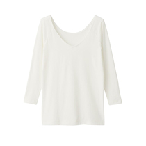 Unstamped Good Pink MUJI Women in the winter lingerie V-collar 80%-sleeve T-shirt with cotton