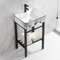 Floor-standing wash basin One-piece ceramic basin Small apartment balcony bathroom washbasin simple stainless steel bracket basin