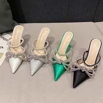 Sandals Women 2022 New Summer Fashion Water Drill Butterfly Knot with Baotou Fine heel High heel Custard Slippers