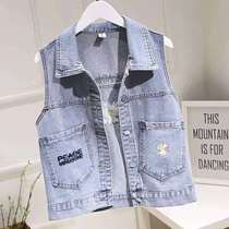 Ballabala girls cowboy waistcoat female baby spring new embroidered foreign air outside wearing vest female big child jacket