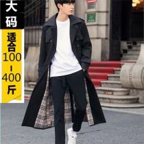 Winter size fat mens windbreaker super long knee plus fat increase youth British Korean version thick and velvet jacket