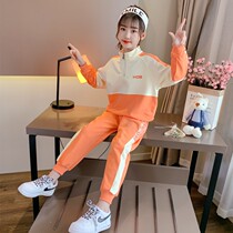 Girl Spring Clothing Online Red Suit 2022 New Casual Ocean Gas Children Spring Autumn Money Sports Pure Cotton Sweater Two Sets