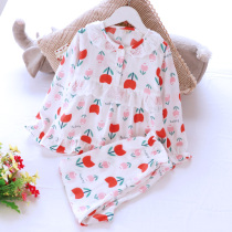 Tulip mother daughter Daughter Dress Sleepwear Long Sleeve Long Pants Suit Spring Summer Thin full cotton double layer gauze Home Home Clothing