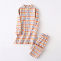 Autumn Winter Pure Cotton Mill Wool Cotton Cotton Fabric Skirt Pants Two Sets Double Strand Suede Mother Woman Dress Grid Point Sleeping Skirt Pants Suit