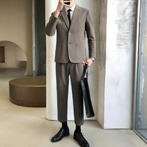Autumn and winter 2020 new woolen suit fashion slim trend Ruffian handsome casual single-breasted suit suit men